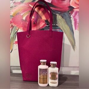 NWT!! Bath & Body Works Champagne Toast Felt Tote, Shower Gel Body Wash & Lotion